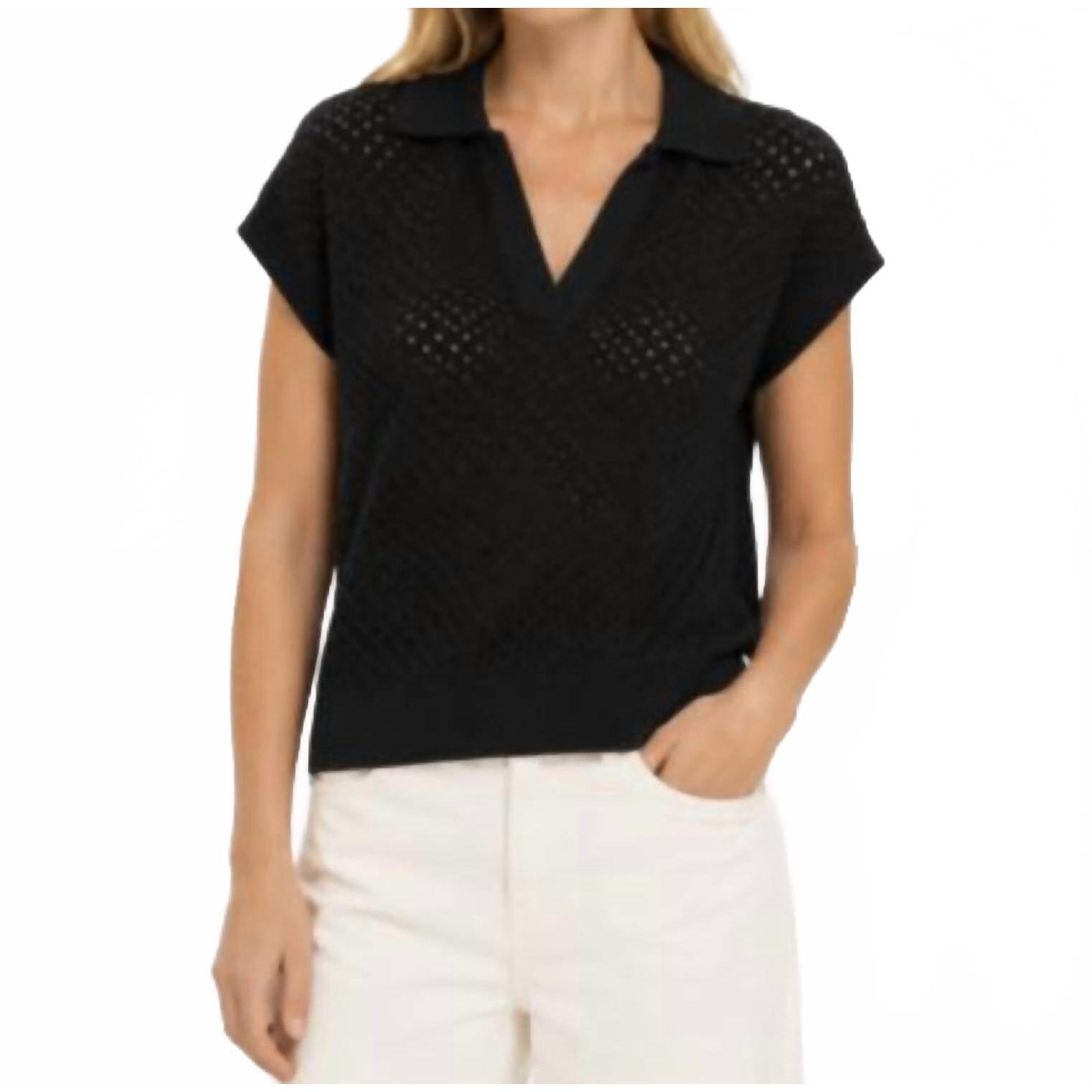 New Autumn Cashmere Boxy Mesh Johnny Collar Tee In Black
